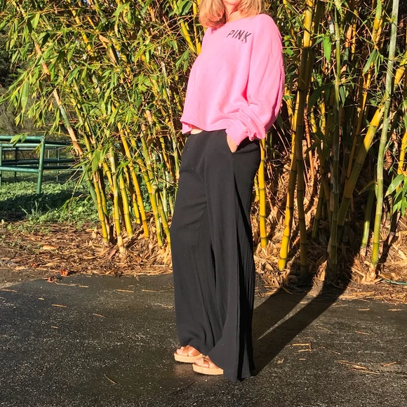 SMALL Pocketed Black Cotton Beach Pants - Picture 6 of 8